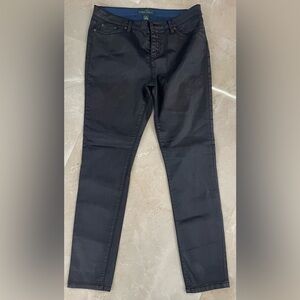 Lauren Ralph Lauren Women Jeans Size 10 Black Wax Finish 5 Pocket Straight Legs